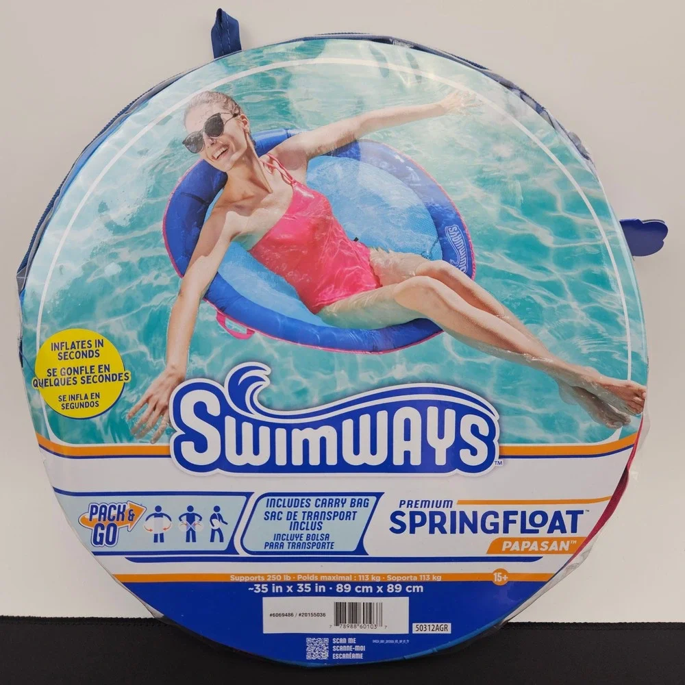 Swimways Premium Springfloat Papasan Floating‎ Pool Lounger w/ Bag 35x35 in. New